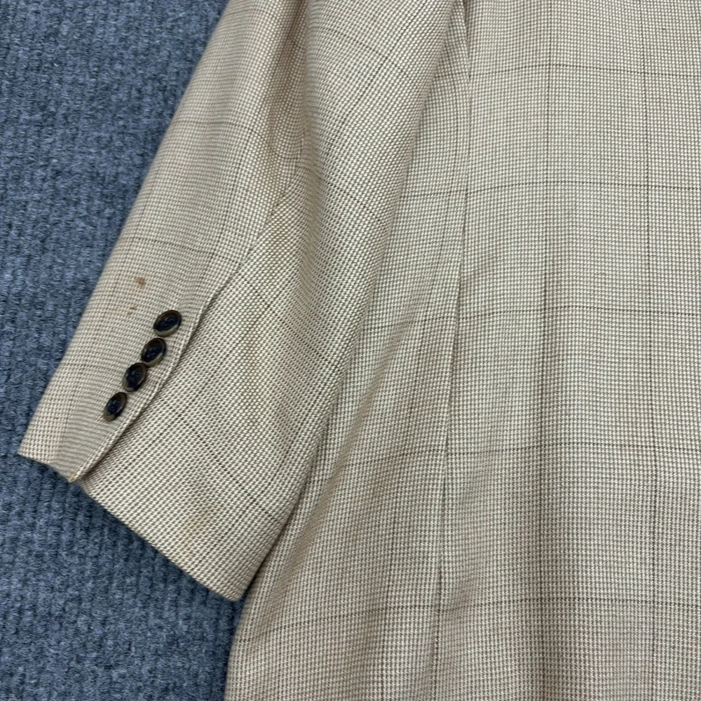 Jos A Bank Blazer Mens 50RG Tan Camelhair Silk Plaid‎ Signature Gold Sport Coat